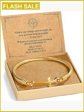 Stainless Steel Cross Bangle Bracelet with Inspirational Faith Card